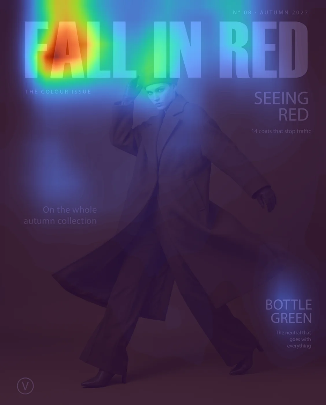 1 second visual saliency map on the magazine cover simulated for protanopia color blindness