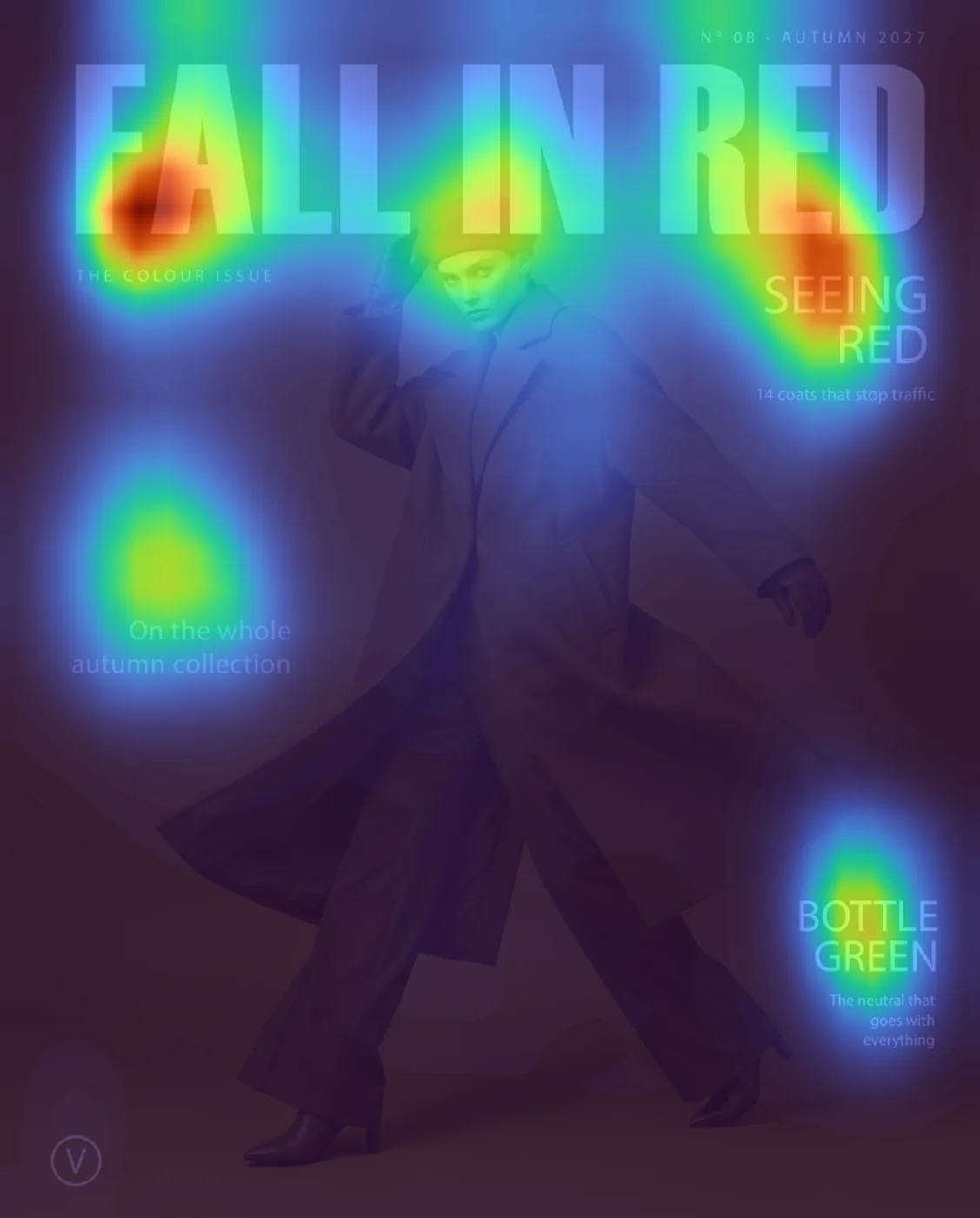 3 second visual saliency map on the magazine cover simulated for protanopia color blindness