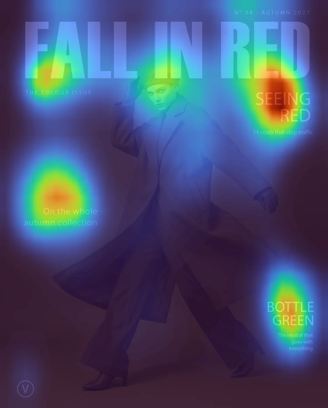 7 second visual saliency map on the magazine cover simulated for protanopia color blindness