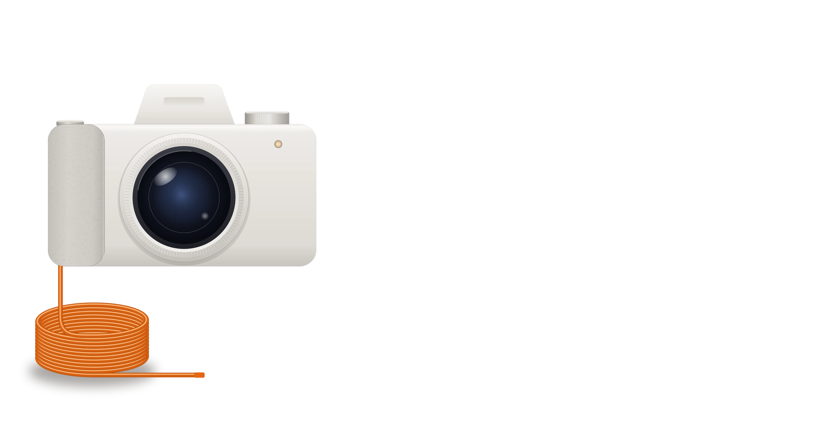 Una fotocamera collegata al portatile con un cavo arancione