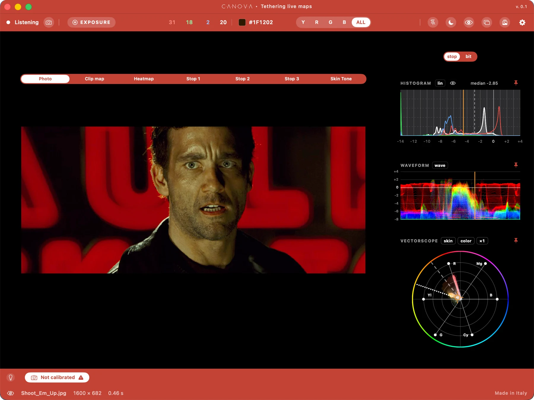 La finestra di tethering con la scena del film, senza mappe