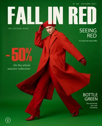 Fall in Red magazine cover inside a simulated Instagram feed