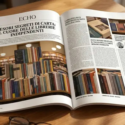 Simulated feed post: open magazine about independent bookshops