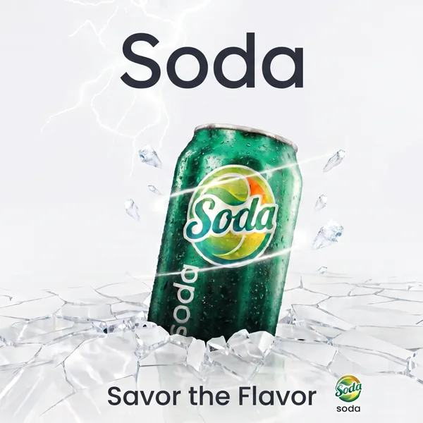 Lattina di bibita «Soda» su ghiaccio